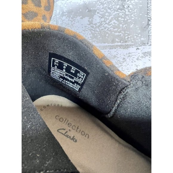 Clarks Linvale Judith Ankle Boots Suede Leopard Print Pointed Toe Heel Brown 6 - Picture 7 of 7